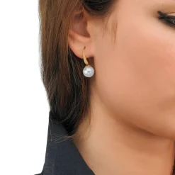 Majorica Pendientes Nuada Dorados Con Perla Blanca 10Mm| Pendientes De Perlas Largos