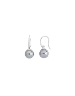 Majorica Pendientes Nuada Plata Con Perla Gris 10Mm| Pendientes De Perlas Largos