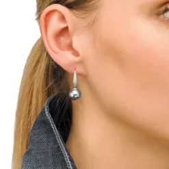 Majorica Pendientes Nuada Plata Con Perla Gris 10Mm| Pendientes De Perlas Largos