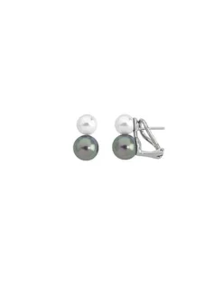 Majorica Pendientes Nuit Plata Con Perlas Blanca Y Gris 7 Y 9Mm| Pendientes Cortos