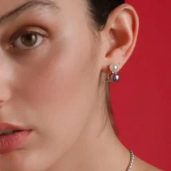 Majorica Pendientes Nuit Plata Con Perlas Blanca Y Gris 7 Y 9Mm| Pendientes Cortos