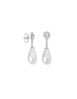 Majorica Pendientes Plata Afrodita Con Perla Colgante Y Circonitas| Pendientes Novia