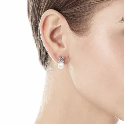 Majorica Pendientes Romance Con Perla Redonda Y Circonitas| Pendientes Novia