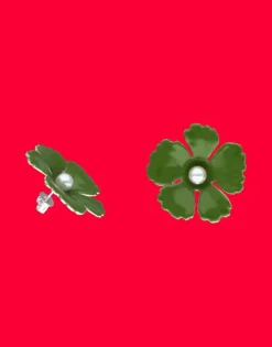 Majorica Pendientes Santorini Flor Verde Olivo Pequeños En Plata| Pendientes Cortos