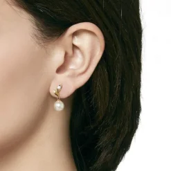 Majorica Pendientes Selene Dorados Con Perla Blanca 8Mm Y Circonitas| Pendientes Cortos