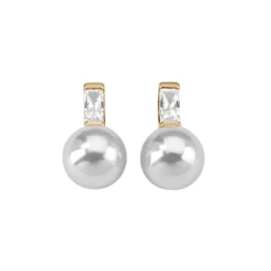 Majorica Pendientes Selene Dorados Con Perla Blanca 8Mm Y Circonita| Pendientes Tú & Yo