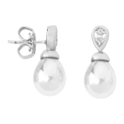 Majorica Pendientes Selene Plata Con Perla Lagrima Blanca 8Mm Y Circonita| Pendientes Tú & Yo