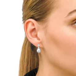 Majorica Pendientes Selene Plata Con Perla Lagrima Blanca 8Mm Y Circonita| Pendientes Tú & Yo