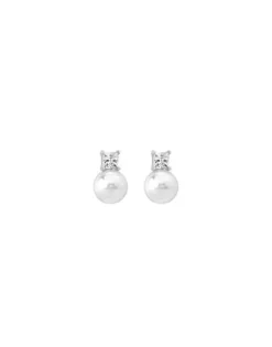 Majorica Pendientes Selene Plata Con Perla Blanca 10Mm Y Circonitas| Pendientes Tú & Yo