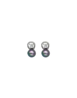 Majorica Pendientes Selene Plata Perla Gris 8Mm Y Circonitas| Pendientes Tú & Yo