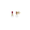 Majorica Pendientes Selene Tu&Yo Dorados Con Perla Y Circonita Rojo Rubi| Pendientes Cortos