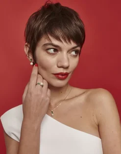 Majorica Pendientes Selene Tu&Yo En Plata Con Perla Y Circonita Verde Esmeralda| Pendientes Cortos