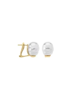 Majorica Pendientes Tender Dorados Con Perla Blanca Barroca 12Mm| Pendientes Cortos