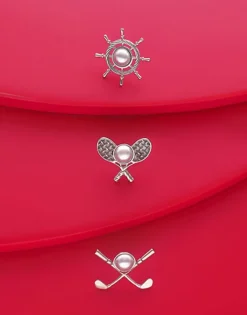 Majorica Pin Le Club Tenis Acero Y Media Perla Blanca| Pines Hombre