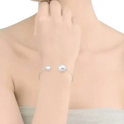 Majorica Pulsera Aura Acero Con Perla Blanca| Brazaletes Rígidos