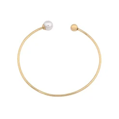 Majorica Pulsera Aura Dorada Grande Perla Blanca| Brazaletes Rígidos