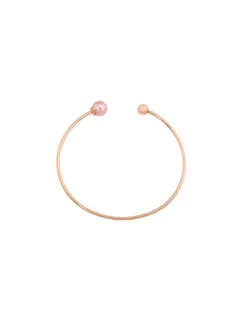 Majorica Pulsera Aura Dorada Grande Con Perla Rosa| Brazaletes Rígidos