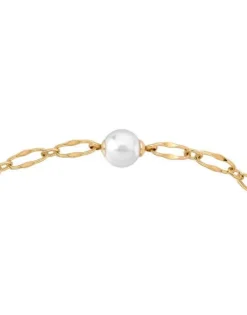 Majorica Pulsera Cies De Eslabones Dorada Con Perla Blanca| Pulseras Encadenadas