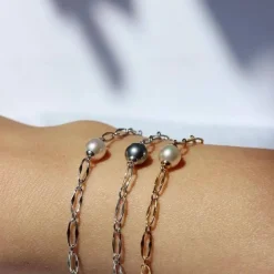 Majorica Pulsera Cies De Eslabones Plata Con Perla Blanca| Pulseras Encadenadas