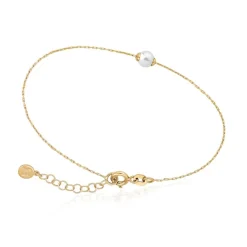 Majorica Pulsera Cies Dorada Con Perla Blanca| Pulseras Encadenadas