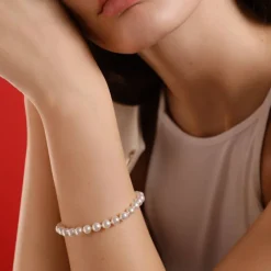 Majorica Pulsera De Perlas Ballet Plata 4Mm| Pulseras Para Novias