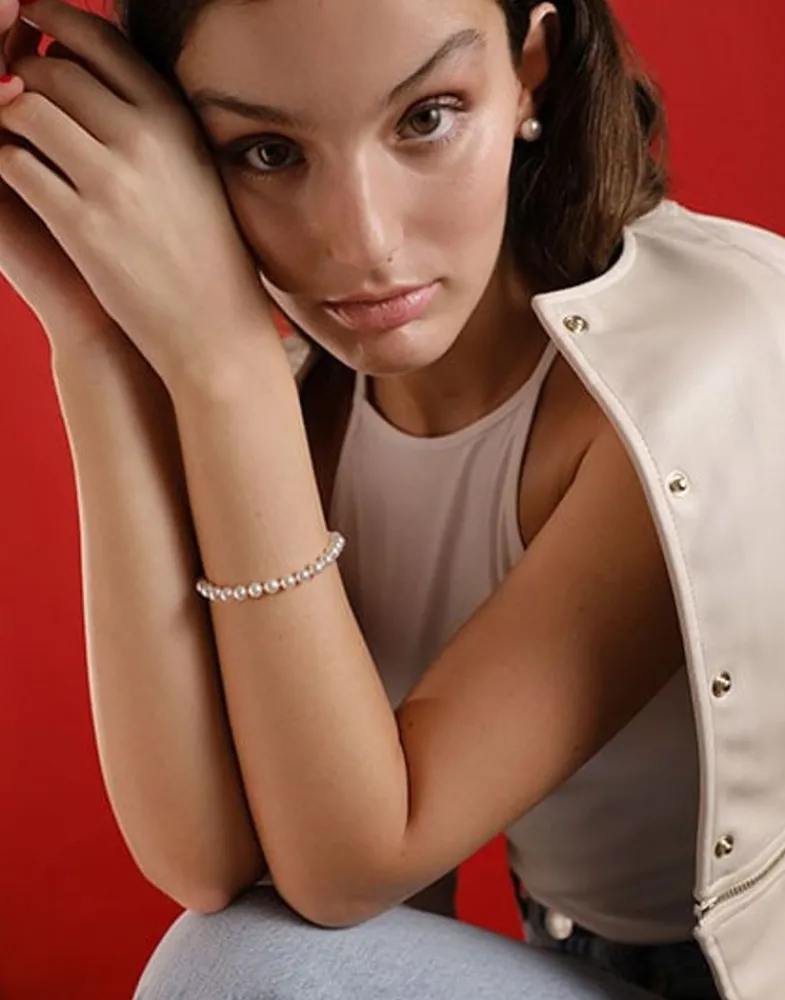 Majorica Pulsera De Perlas Ballet Dorada 4Mm| Pulseras Doradas