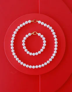 Majorica Pulsera De Perlas Blancas Dorada Lyra 10Mm| Pulseras Doradas