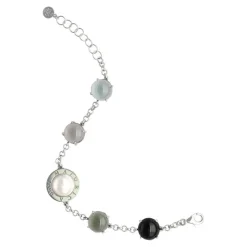 Majorica Pulsera De Plata Algaida Geometrica Con Cristales De Murano Negro| Pulseras Encadenadas