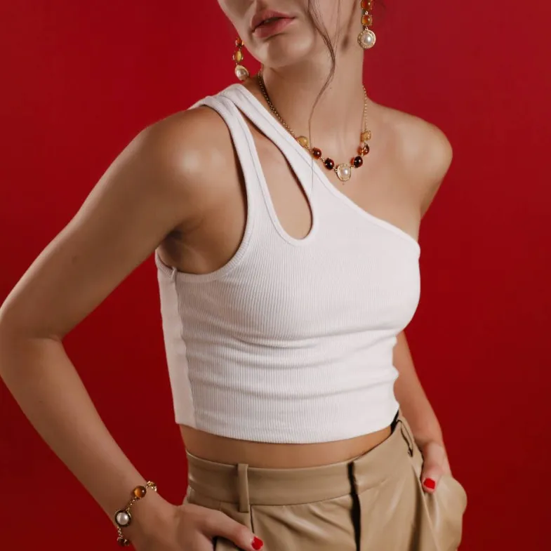 Majorica Pulsera Dorada Algaida Geometrica Con Cristales De Murano Ambar| Pulseras Encadenadas