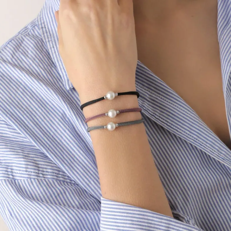 Majorica Pulsera Elastica Ajustable Sifnos Negra Con Perla| Pulseras Elásticas