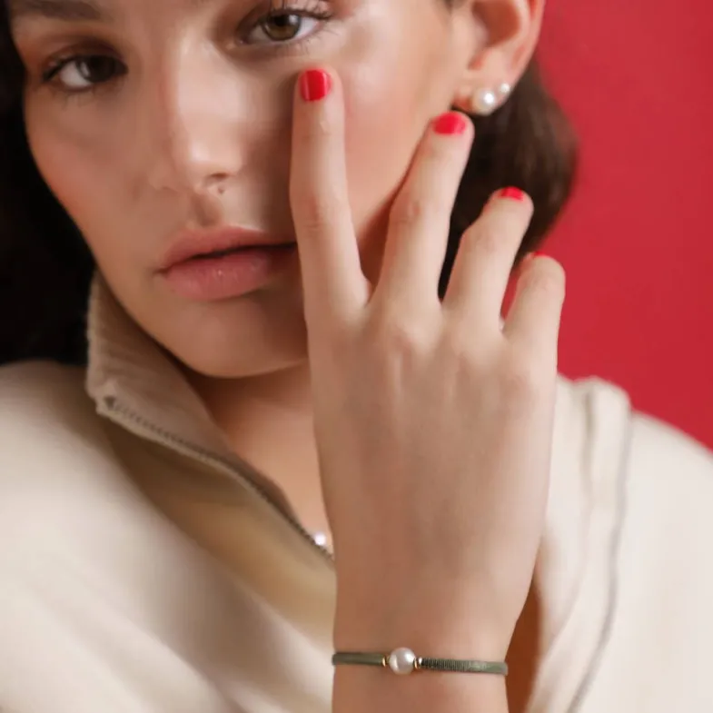 Majorica Pulsera Elastica Unisex Ajustable Sifnos Verde Olivo| Pulseras Elásticas