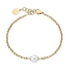 Majorica Pulsera Encadenada Nuada En Acero Dorado Y Perla Blanca| Pulseras Encadenadas