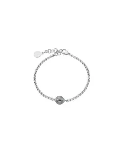 Majorica Pulsera Encadenada Nuada De Acero Con Perla Gris| Pulseras Encadenadas