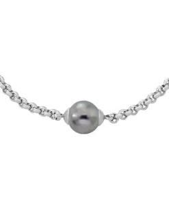 Majorica Pulsera Encadenada Nuada De Acero Con Perla Gris| Pulseras Encadenadas