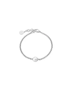 Majorica Pulsera Encadenada Nuada En Acero Con Perla Blanca| Pulseras Encadenadas