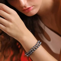 Majorica Pulsera Lyra Perla Gris 8Mm Plata Cierre Mosqueton| Pulseras Plata