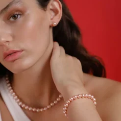 Majorica Pulsera Lyra Perla Rosa 8Mm Plata Cierre Mosqueton| Pulseras Plata