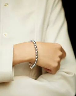 Majorica Pulsera Lyra Plata Con Perlas Grises 6Mm| Pulseras Plata