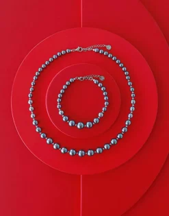 Majorica Pulsera Lyra Plata Con Perlas Grises 6/10Mm| Pulseras Plata