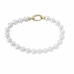 Majorica Pulsera Lyra Plata Dorada Perlas Blancas 6Mm| Pulseras Doradas