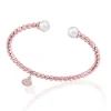 Majorica Pulsera Rigida De Acero Rosado Carmen Con Perlas Blancas| Brazaletes Rígidos