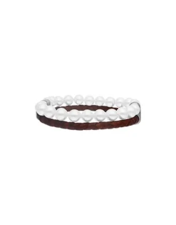 Majorica Pulsera Sailor De Cuero Marron Y Perlas Blancas 21Cm| Pulseras De Cuero