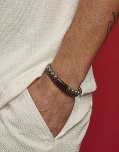 Majorica Pulsera Sailor De Cuero Y Perlas Grises 21Cm| Pulseras De Cuero