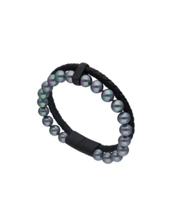 Majorica Pulsera Sailor De Cuero Y Perlas Grises 21Cm| Pulseras De Cuero