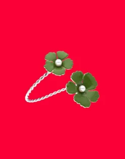 Majorica Pulsera Santorini De Flores Verde Olivo Ajustable En Plata| Brazaletes Rígidos