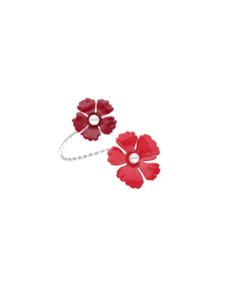 Majorica Pulsera Santorini De Flores Granate Ajustable En Plata| Brazaletes Rígidos