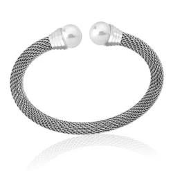 Majorica Pulsera Spicy Acero Con Perla Blanca| Brazaletes Rígidos