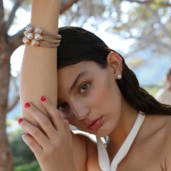 Majorica Pulsera Tender Bano Rosado Perla Salmon| Brazaletes Rígidos